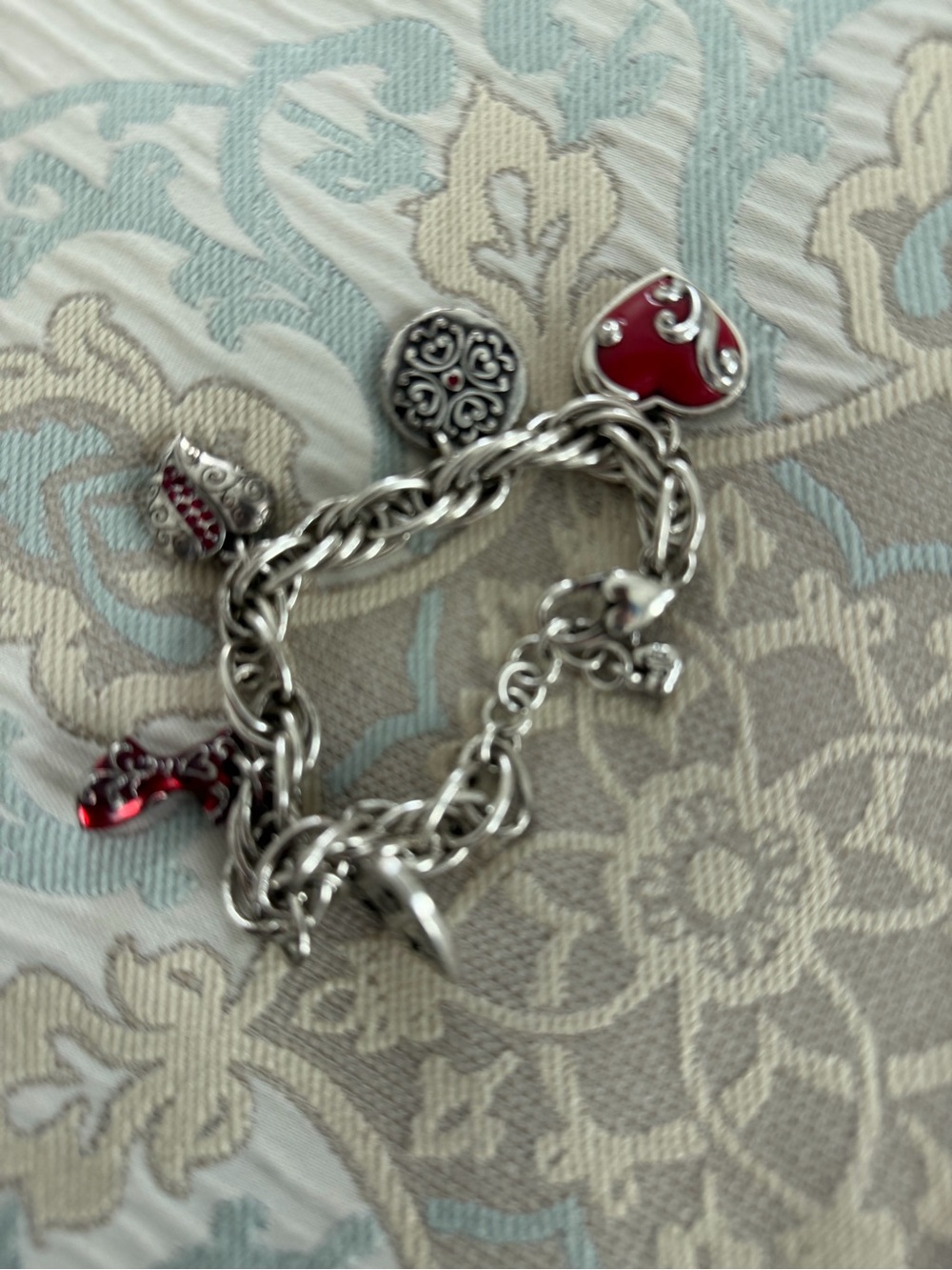 Brighton Silver Charm Bracelet with Red Enamel Accents
